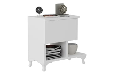 Sängbord Pangler 46 cm med Förvaring Låda + Hyllor Ben - Vit - Möbler - Bord & matgrupp - Avlastningsbord & sidobord - Sängbord & nattduksbord