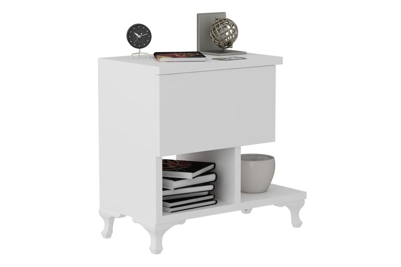 Sängbord Pangler 46 cm med Förvaring Låda + Hyllor Ben - Vit - Möbler - Bord & matgrupp - Avlastningsbord & sidobord - Sängbord & nattduksbord