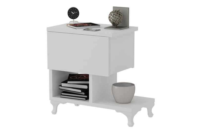 Sängbord Pangler 46 cm med Förvaring Låda + Hyllor Ben - Vit - Möbler - Bord & matgrupp - Avlastningsbord & sidobord - Sängbord & nattduksbord