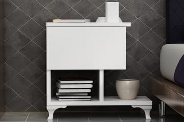 Sängbord Pangler 46 cm med Förvaring Låda + Hyllor Ben - Vit - Möbler - Bord & matgrupp - Avlastningsbord & sidobord - Sängbord & nattduksbord