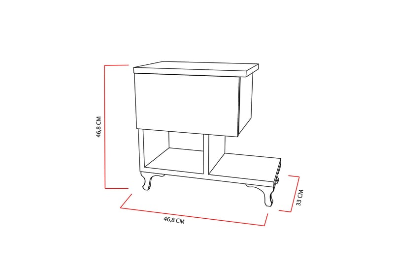 Sängbord Pangler 46 cm med Förvaring Låda + Hyllor Ben - Vit - Sängbord & nattduksbord