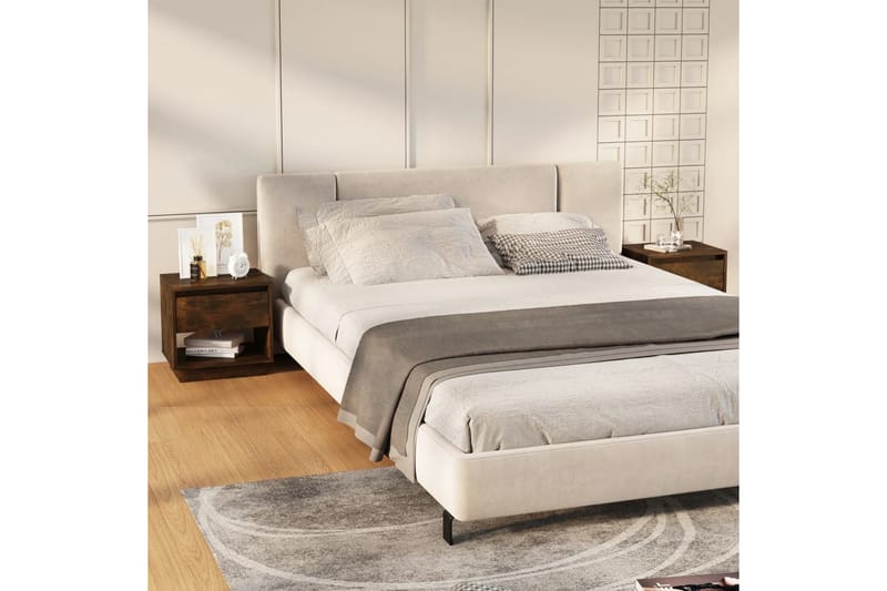 Sängskåp 2 st rökfärgad ek 45x34x44 cm spånskiva - Brun - Sängbord & nattduksbord