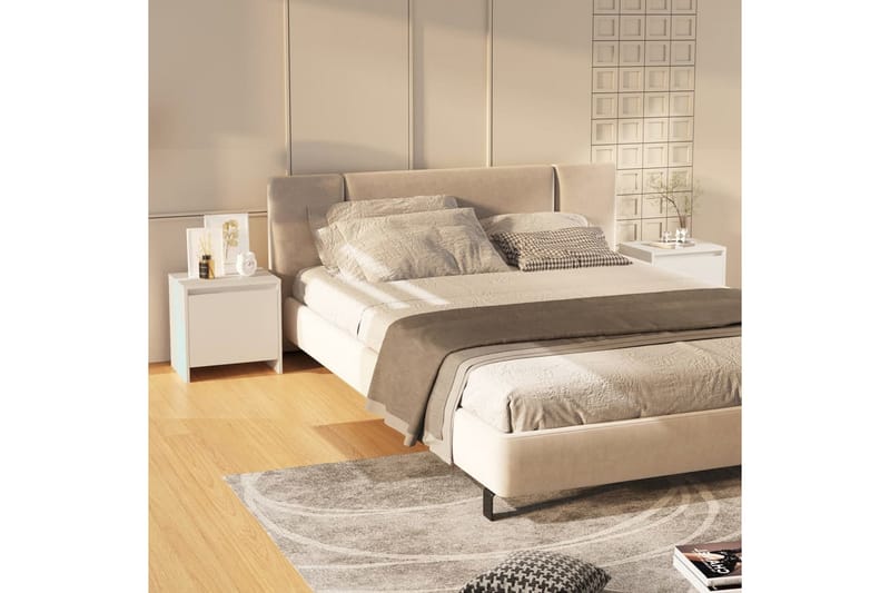 Sängskåp vit 2 st 45x34x44,5 cm spånskiva - Vit - Sängbord & nattduksbord