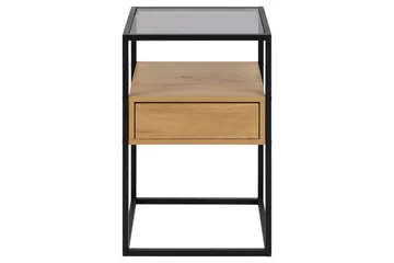 Sakila Sängbord 35 cm i Glas med Ekutseende, Förvaring med Låda - Natur - Möbler - Bord & matgrupp - Avlastningsbord & sidobord - Sängbord & nattduksbord