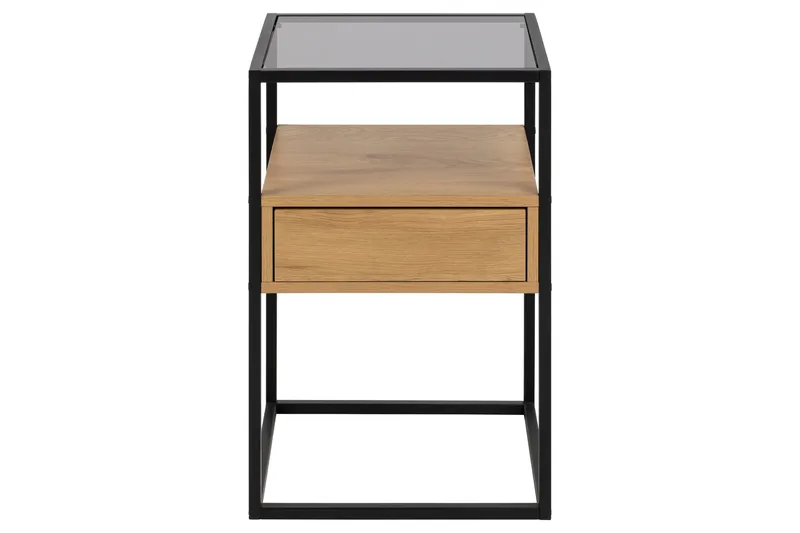 Sakila Sängbord 35 cm i Glas med Ekutseende, Förvaring med Låda - Natur - Möbler - Bord & matgrupp - Avlastningsbord & sidobord - Sängbord & nattduksbord