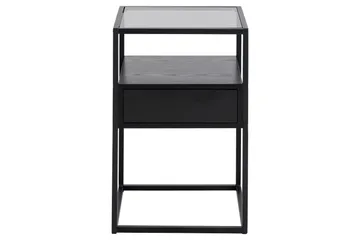 Sakila Sängbord 35 cm i Glas med Valnötsutseende, Förvaring med Låda - Svart - Möbler - Bord & matgrupp - Avlastningsbord & sidobord - Sängbord & nattduksbord