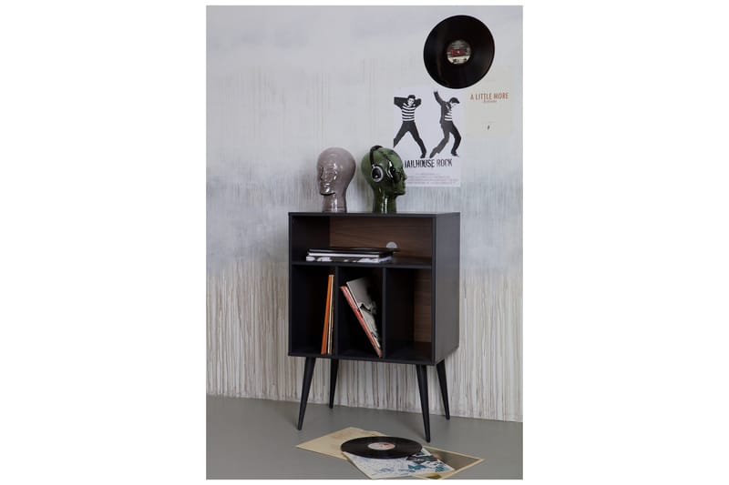 Seamas Sängbord 60 cm med Förvaring Hyllor - Valnöt/Svart - Möbler - Bord & matgrupp - Avlastningsbord & sidobord - Sängbord & nattduksbord