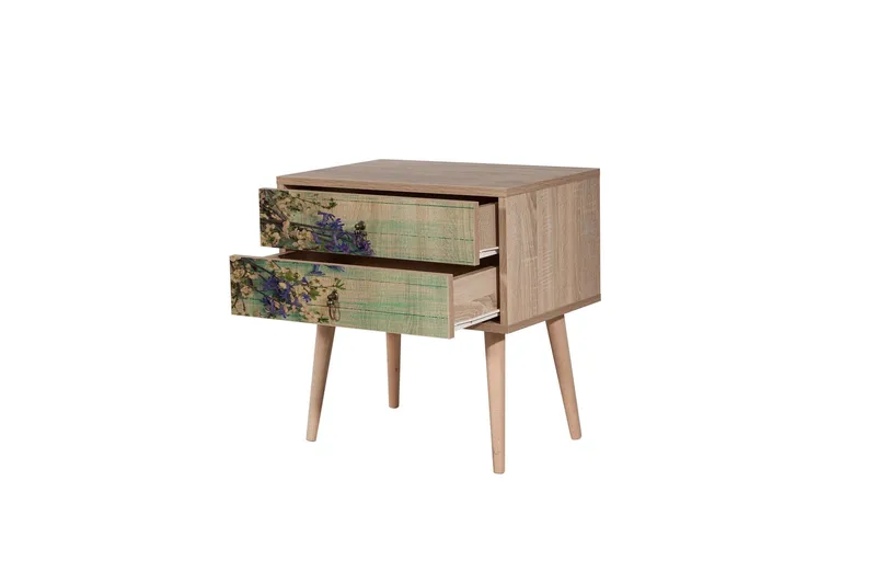 Vellavie Sängbord 60 cm med Förvaring 2 Lådor Körsbärsblom - Teak - Möbler - Bord & matgrupp - Avlastningsbord & sidobord - Sängbord & nattduksbord