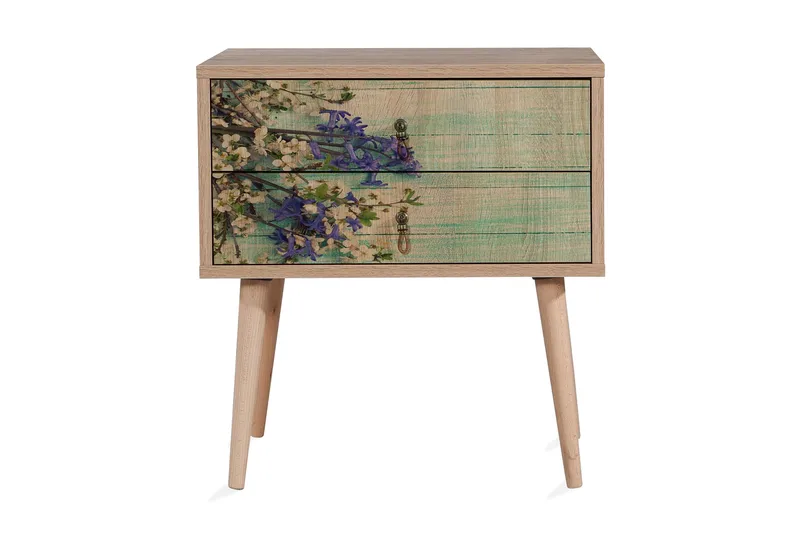 Vellavie Sängbord 60 cm med Förvaring 2 Lådor Körsbärsblom, Teak