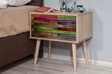 Vellavie Sängbord 60 cm med Förvaring 2 Lådor Regnbågspanel - Röd/Grön - Möbler - Bord & matgrupp - Avlastningsbord & sidobord - Sängbord & nattduksbord