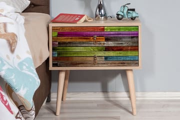 Vellavie Sängbord 60 cm med Förvaring 2 Lådor Regnbågspanel - Röd/Grön - Möbler - Bord & matgrupp - Avlastningsbord & sidobord - Sängbord & nattduksbord