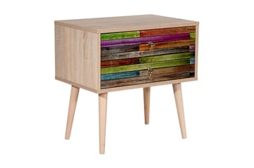 Vellavie Sängbord 60 cm med Förvaring 2 Lådor Regnbågspanel - Röd/Grön - Möbler - Bord & matgrupp - Avlastningsbord & sidobord - Sängbord & nattduksbord