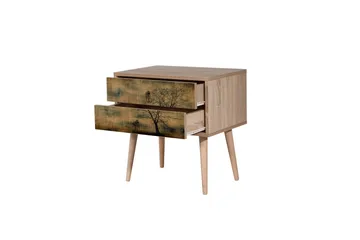 Vellavie Sängbord 60 cm med Förvaring 2 Lådor Trädsilhuett - Brun/Grön - Möbler - Bord & matgrupp - Avlastningsbord & sidobord - Sängbord & nattduksbord