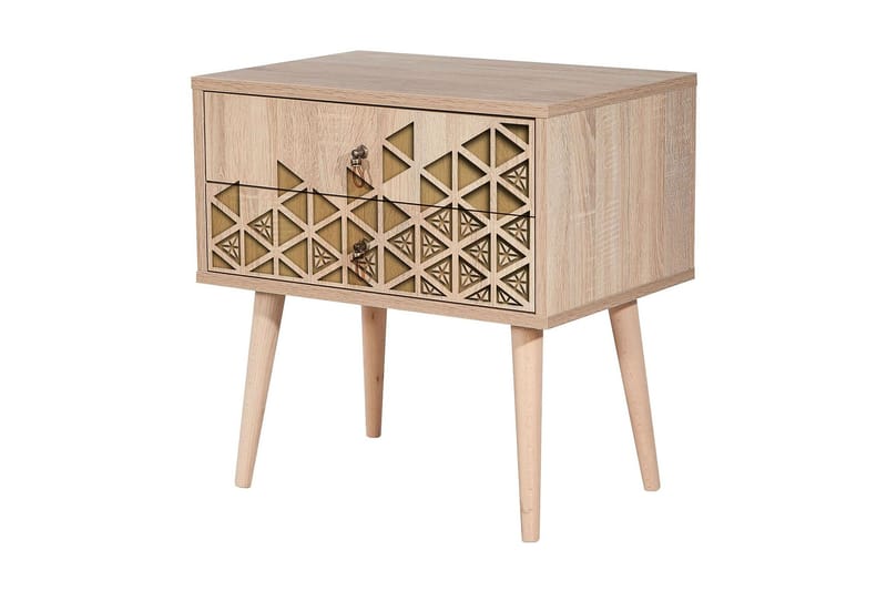 Vellavie Sängbord 60 cm med Förvaring 2 Lådor Trianglar - Brun/Ek - Möbler - Bord & matgrupp - Avlastningsbord & sidobord - Sängbord & nattduksbord