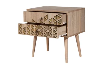 Vellavie Sängbord 60 cm med Förvaring 2 Lådor Trianglar - Brun/Ek - Möbler - Bord & matgrupp - Avlastningsbord & sidobord - Sängbord & nattduksbord