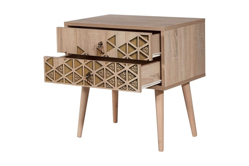 Vellavie Sängbord 60 cm med Förvaring 2 Lådor Trianglar - Brun/Ek - Möbler - Bord & matgrupp - Avlastningsbord & sidobord - Sängbord & nattduksbord
