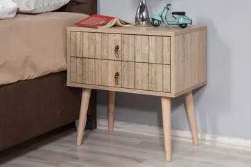 Vellavie Sängbord 60 cm med Förvaring 2 Lådor Vertikalt Pane - Ljusbrun - Möbler - Bord & matgrupp - Avlastningsbord & sidobord - Sängbord & nattduksbord