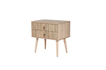 Vellavie Sängbord 60 cm med Förvaring 2 Lådor Vertikalt Pane - Ljusbrun - Möbler - Bord & matgrupp - Avlastningsbord & sidobord - Sängbord & nattduksbord