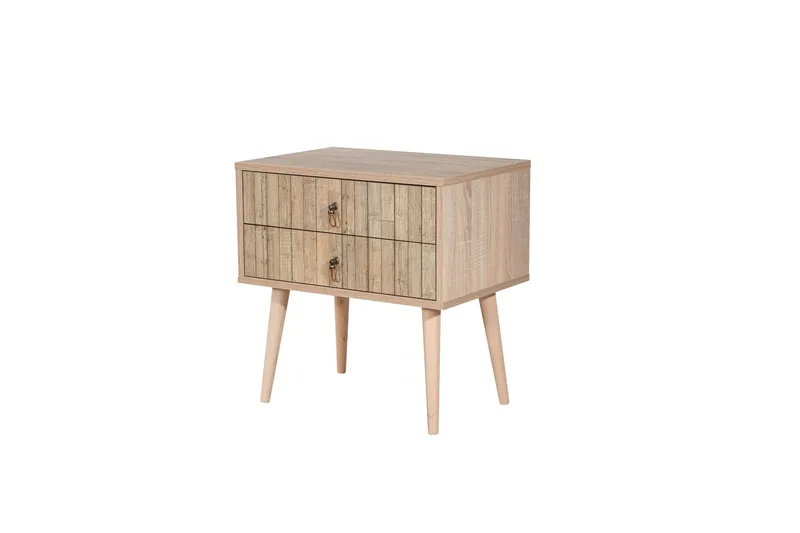 Vellavie Sängbord 60 cm med Förvaring 2 Lådor Vertikalt Pane - Ljusbrun - Möbler - Bord & matgrupp - Avlastningsbord & sidobord - Sängbord & nattduksbord