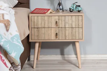 Vellavie Sängbord 60 cm med Förvaring 2 Lådor Vertikalt Pane - Ljusbrun - Möbler - Bord & matgrupp - Avlastningsbord & sidobord - Sängbord & nattduksbord