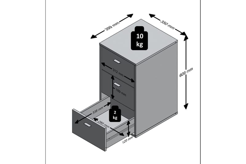 Virginia Sängbord 35 cm med Förvaring 3 Lådor - Grå/Svart - Möbler - Bord & matgrupp - Avlastningsbord & sidobord - Sängbord & nattduksbord
