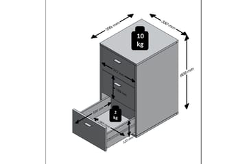 Virginia Sängbord 35 cm med Förvaring 3 Lådor - Grå/Svart - Möbler - Bord & matgrupp - Avlastningsbord & sidobord - Sängbord & nattduksbord