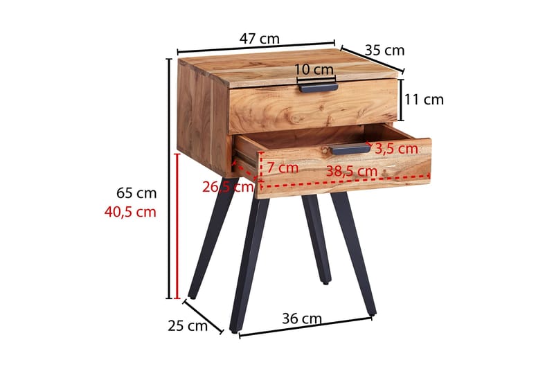 Willowdale Sängbord 47 cm - Brun/Svart - Möbler - Bord & matgrupp - Avlastningsbord & sidobord - Sängbord & nattduksbord