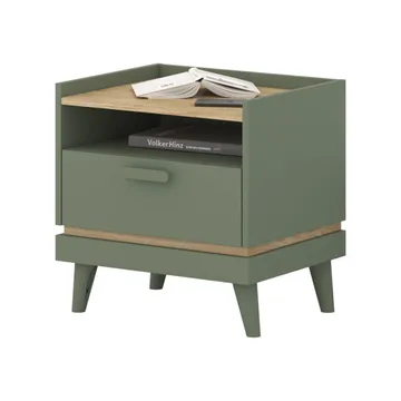 Sängbord Scandi 1 låda - Dämpad grön - Oljad ek - Möbler - Bord & matgrupp - Avlastningsbord & sidobord - Sängbord & nattduksbord