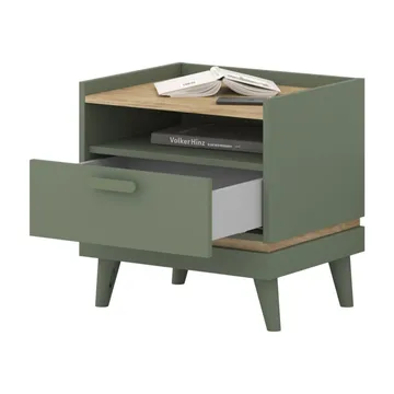 Sängbord Scandi 1 låda - Dämpad grön - Oljad ek - Möbler - Bord & matgrupp - Avlastningsbord & sidobord - Sängbord & nattduksbord