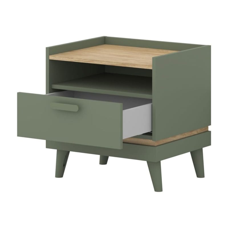 Sängbord Scandi 1 låda - Dämpad grön - Oljad ek - Möbler - Bord & matgrupp - Avlastningsbord & sidobord - Sängbord & nattduksbord