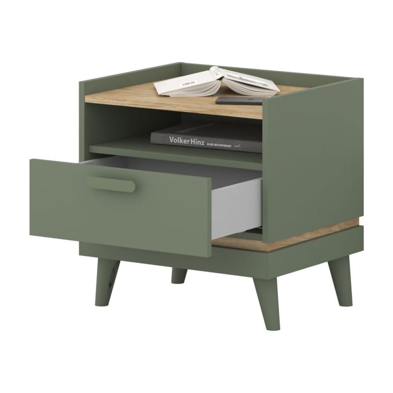 Sängbord Scandi 1 låda - Dämpad grön - Oljad ek - Möbler - Bord & matgrupp - Avlastningsbord & sidobord - Sängbord & nattduksbord