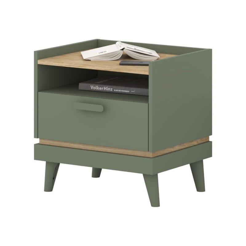 Sängbord Scandi 1 låda - Dämpad grön - Oljad ek - Möbler - Bord & matgrupp - Avlastningsbord & sidobord - Sängbord & nattduksbord