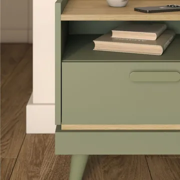 Sängbord Scandi 1 låda - Dämpad grön - Oljad ek - Möbler - Bord & matgrupp - Avlastningsbord & sidobord - Sängbord & nattduksbord