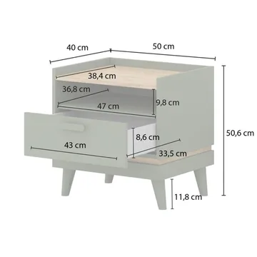 Sängbord Scandi 1 låda - Dämpad grön - Oljad ek - M öbler - Bord & matgrupp - Avlastningsbord & sidobord - Sängbord & nattduksbord
