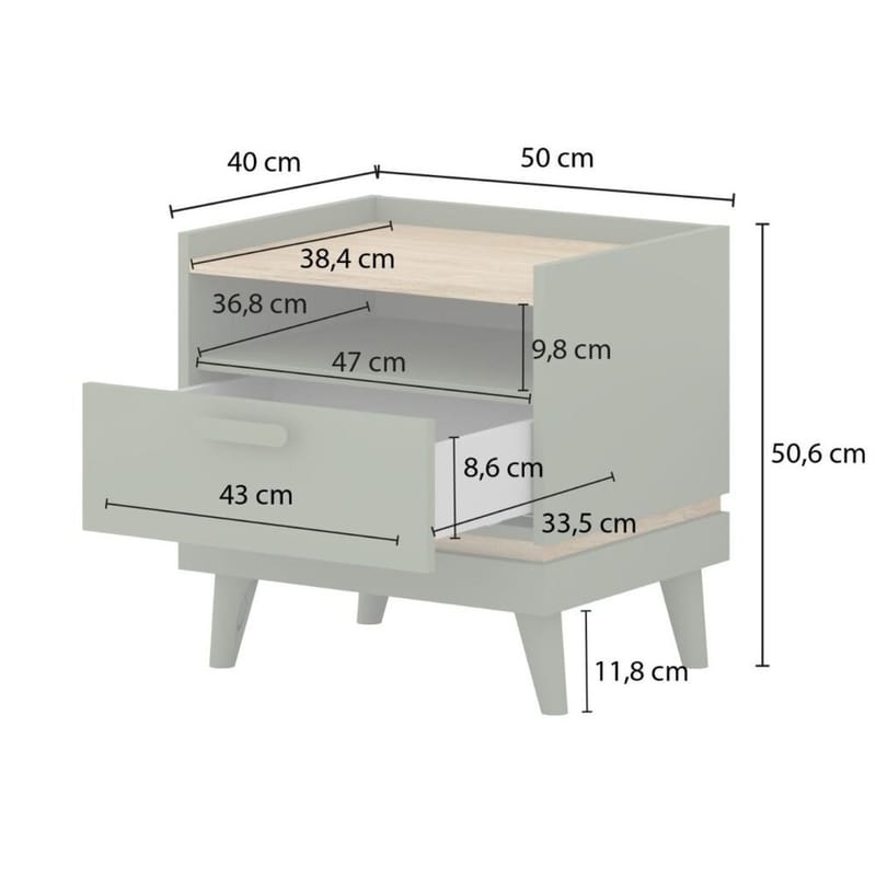 Sängbord Scandi 1 låda - Dämpad grön - Oljad ek - Möbler - Bord & matgrupp - Avlastningsbord & sidobord - Sängbord & nattduksbord