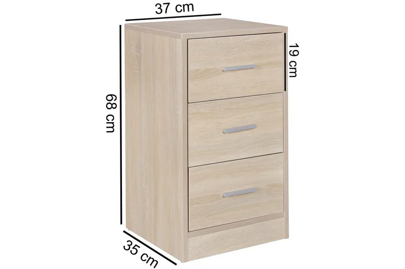 Sängbord Wohnling för resårbotten, 68 cm hög och 3 lådor i modern design Sonoma - Sonoma - Möbler - Bord & matgrupp - Avlastningsbord & sidobord - Sängbord & nattduksbord