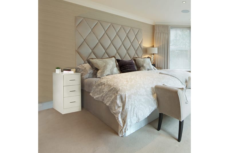Sängbord Wohnling för resårbotten, 68 cm hög och 3 lådor i modern design Vit - Vit - Möbler - Bord & matgrupp - Avlastningsbord & sidobord - Sängbord & nattduksbord