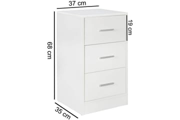 Sängbord Wohnling för resårbotten, 68 cm hög och 3 lådor i modern design Vit - Vit - Möbler - Bord & matgrupp - Avlastningsbord & sidobord - Sängbord & nattduksbord