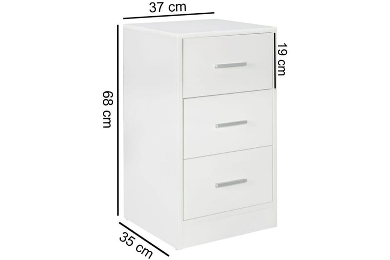Sängbord Wohnling för resårbotten, 68 cm hög och 3 lådor i modern design Vit - Vit - Möbler - Bord & matgrupp - Avlastningsbord & sidobord - Sängbord & nattduksbord