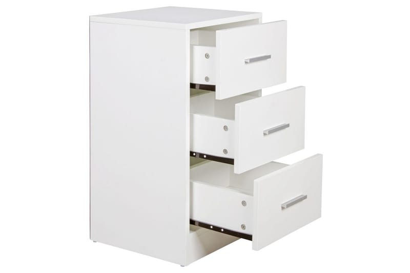 Sängbord Wohnling för resårbotten, 68 cm hög och 3 lådor i modern design Vit - Vit - Möbler - Bord & matgrupp - Avlastningsbord & sidobord - Sängbord & nattduksbord