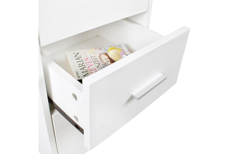 Sängbord Wohnling för resårbotten, 68 cm hög och 3 lådor i modern design Vit - Vit - Möbler - Bord & matgrupp - Avlastningsbord & sidobord - Sängbord & nattduksbord