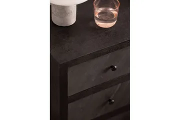 Sängbord Wohnling gjord av massivt trä för boxspringbädd med 3 lådor, skifferlook, i lantlig stil Svart - Svart - Möbler - Bord & matgrupp - Avlastningsbord & sidobord - Sängbord & nattduksbord