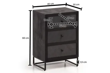 Sängbord Wohnling gjord av massivt trä för boxspringbädd med 3 lådor, skifferlook, i lantlig stil Svart - Svart - Möbler - Bord & matgrupp - Avlastningsbord & sidobord - Sängbord & nattduksbord
