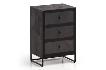 Sängbord Wohnling gjord av massivt trä för boxspringbädd med 3 lådor, skifferlook, i lantlig stil Svart - Svart - Möbler - Bord & matgrupp - Avlastningsbord & sidobord - Sängbord & nattduksbord