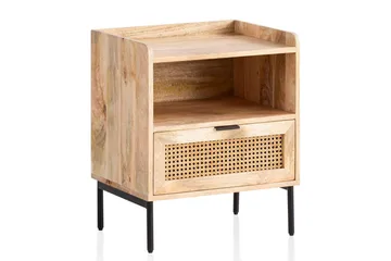 Sängbord Wohnling Massivt Mangoträ med 1 Låda En Förvaringsbricka med Wienerflätning - Möbler - Bord & matgrupp - Avlastningsbord & sidobord - Sängbord & nattduksbord