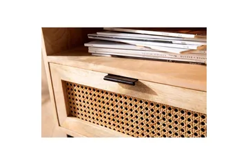 Sängbord Wohnling Massivt Mangoträ med 1 Låda En Förvaringsbricka med Wienerflätning - Möbler - Bord & matgrupp - Avlastningsbord & sidobord - Sängbord & nattduksbord