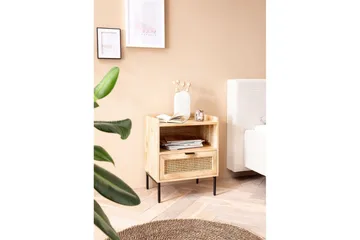 Sängbord Wohnling Massivt Mangoträ med 1 Låda En Förvaringsbricka med Wienerflätning - Möbler - Bord & matgrupp - Avlastningsbord & sidobord - Sängbord & nattduksbord