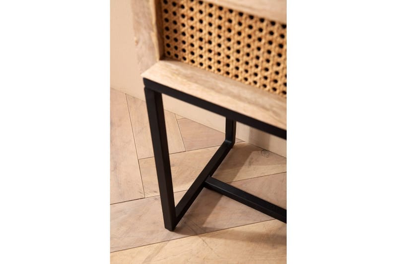 Sängbord Wohnling Massivt Mangoträ med 1 Låda med Wienerflätning I En Industriell Stil - Möbler - Bord & matgrupp - Avlastningsbord & sidobord - Sängbord & nattduksbord