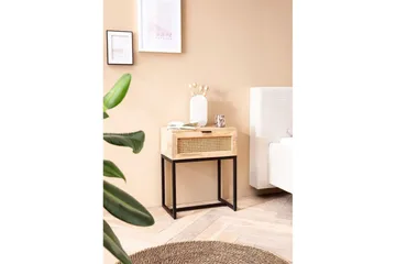 Sängbord Wohnling Massivt Mangoträ med 1 Låda med Wienerflätning I En Industriell Stil - Möbler - Bord & matgrupp - Avlastningsbord & sidobord - Sängbord & nattduksbord