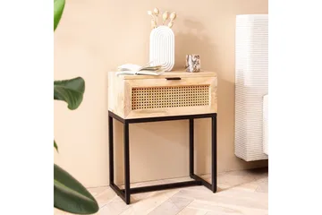 Sängbord Wohnling Massivt Mangoträ med 1 Låda med Wienerflätning I En Industriell Stil - Möbler - Bord & matgrupp - Avlastningsbord & sidobord - Sängbord & nattduksbord